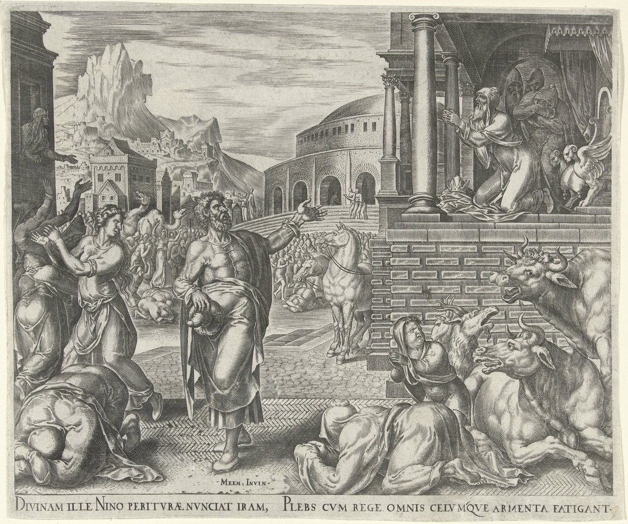 Jonah Predicts the Fall of Nineveh (series title: History of Jonah) by Philips Galle