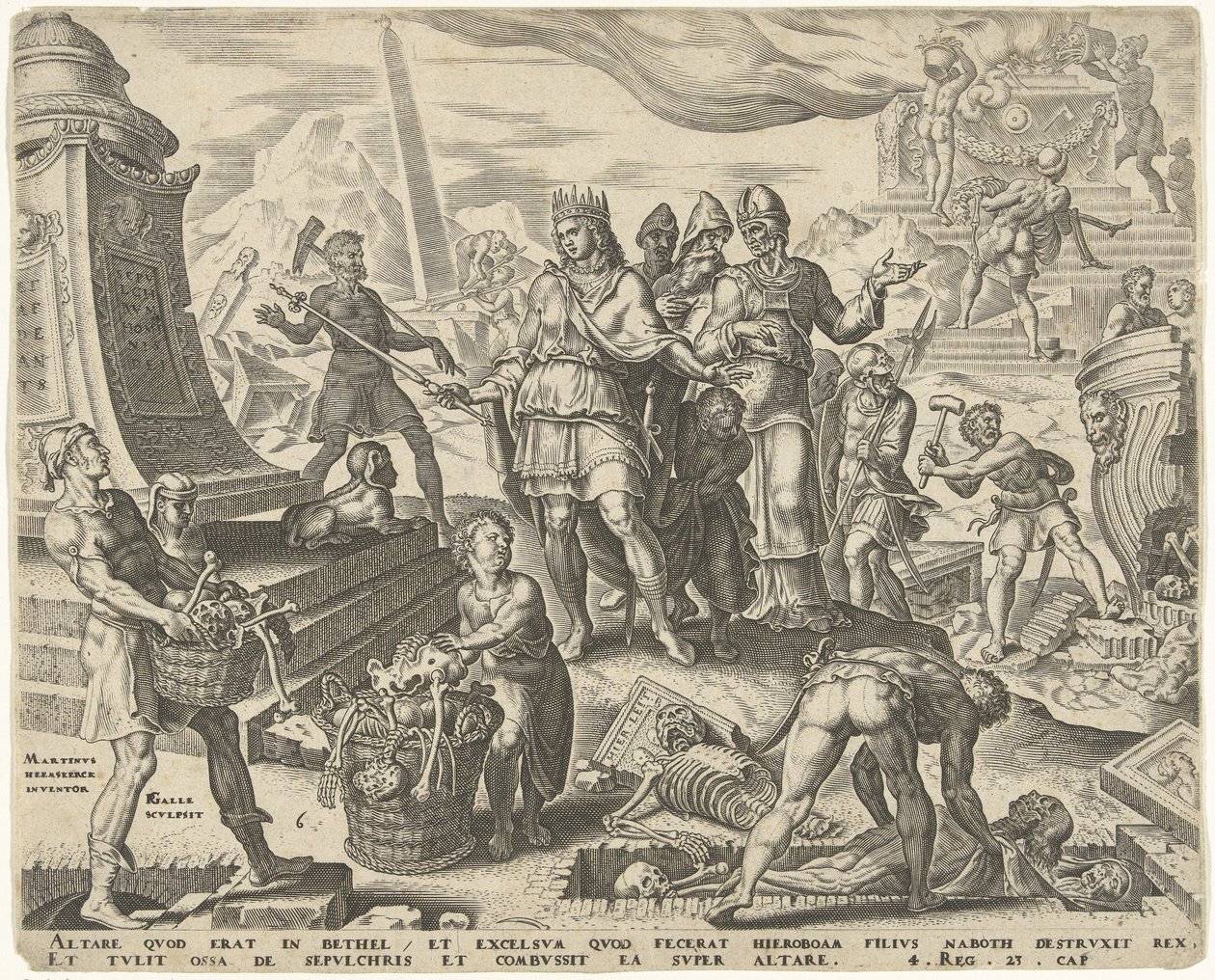 King Josiah Desecrates the Altar in Bethel (History of King Josiah series) by Philips Galle
