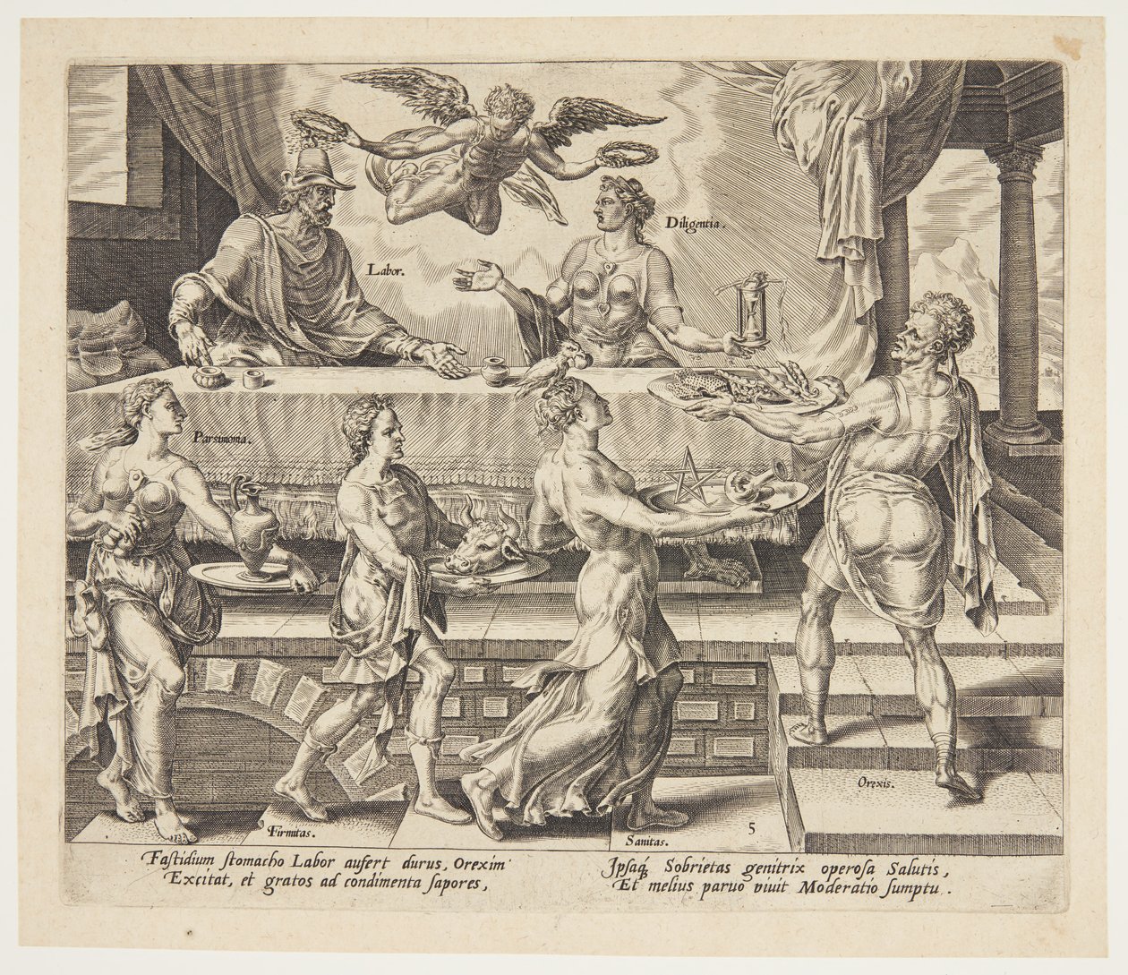 Labour and diligence enjoying their simple meal by Philips Galle