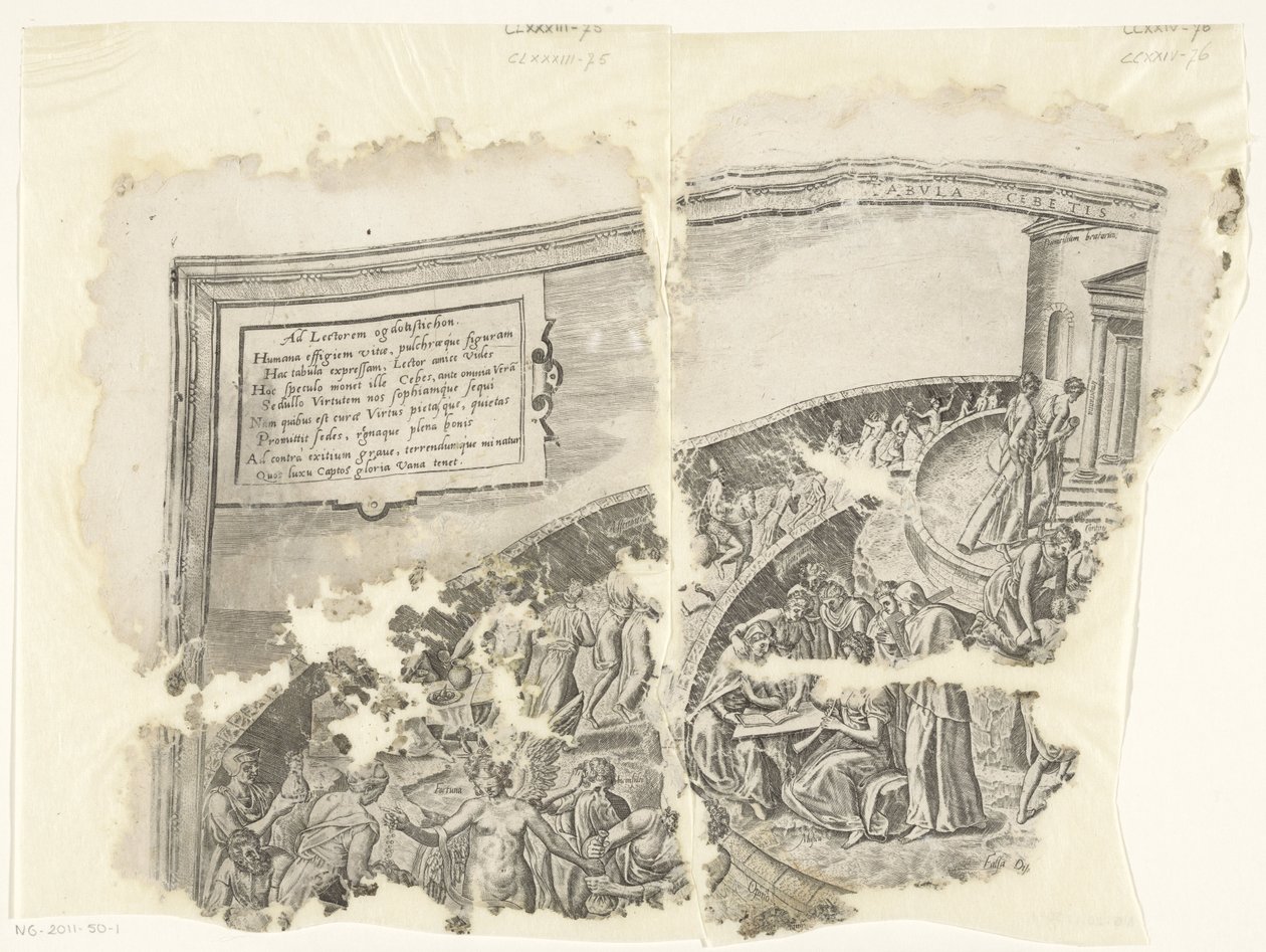 Upper Left Corner of a Print of the Scene of Cebes (Tabula Cebetis Carta Vitae) by Philips Galle