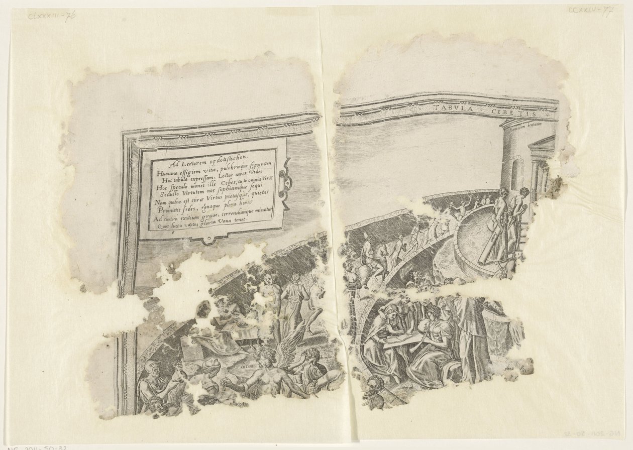 Upper Left Corner of a Print of the Scene of Cebes (Tabula Cebetis Carta Vitae) by Philips Galle