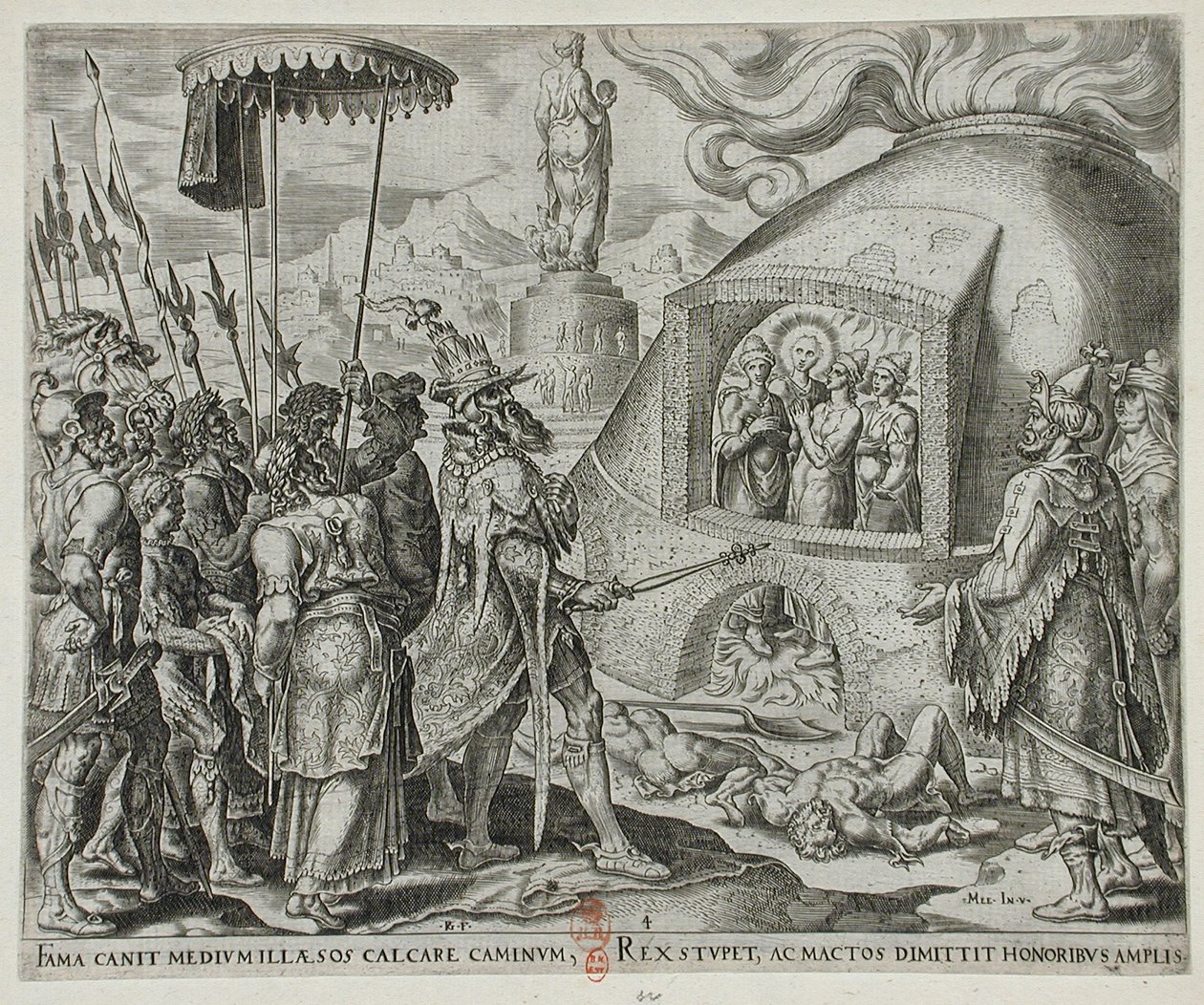 Nebuchadnezzar Seeing the Three Jews Unhurt in the Flames by Philips Galle