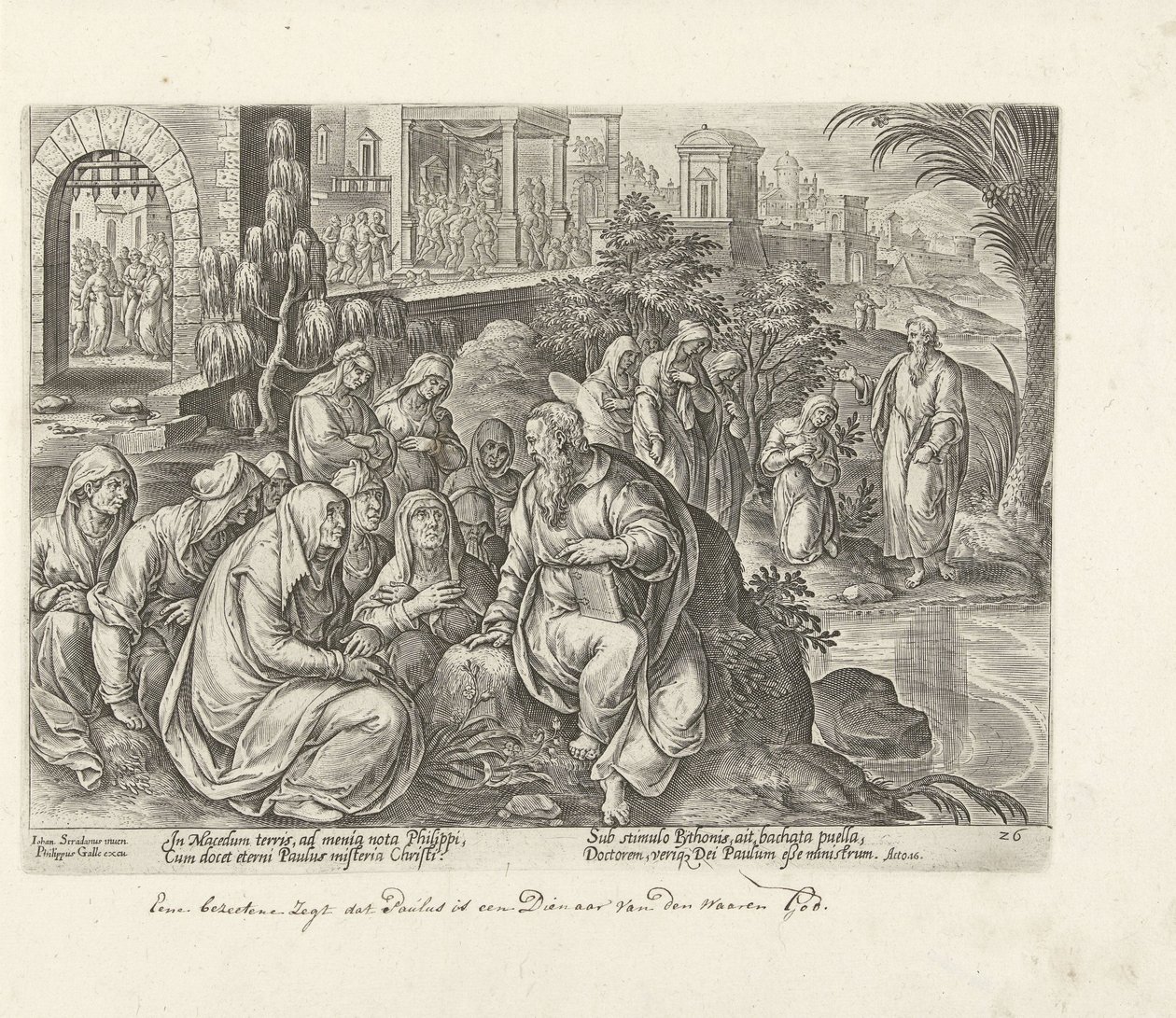Paul Converts the Women of Philippi (Acts of the Apostles) by Philips Galle