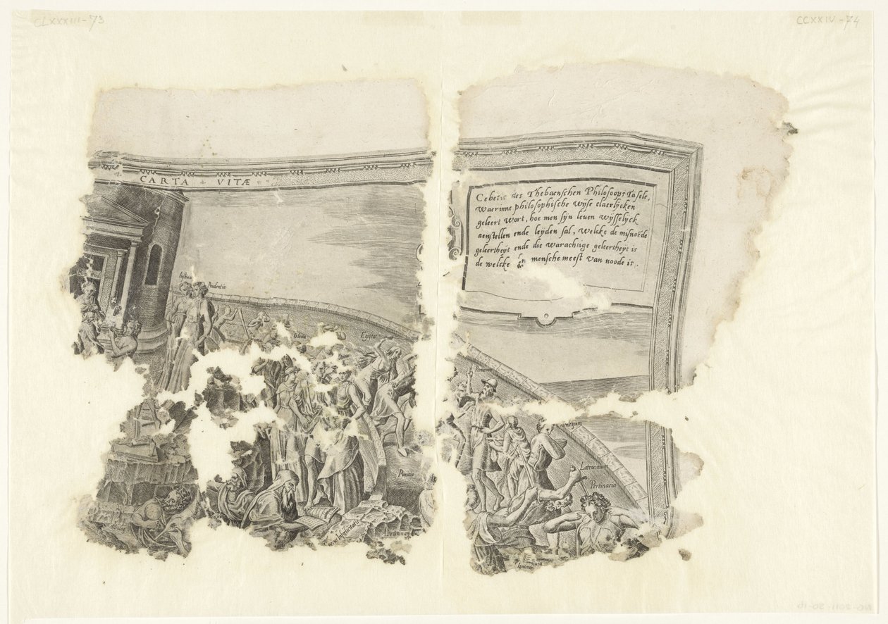 Upper Right Corner of a Print of the Scene of Cebes (Tabula Cebetis Carta Vitae) by Philips Galle