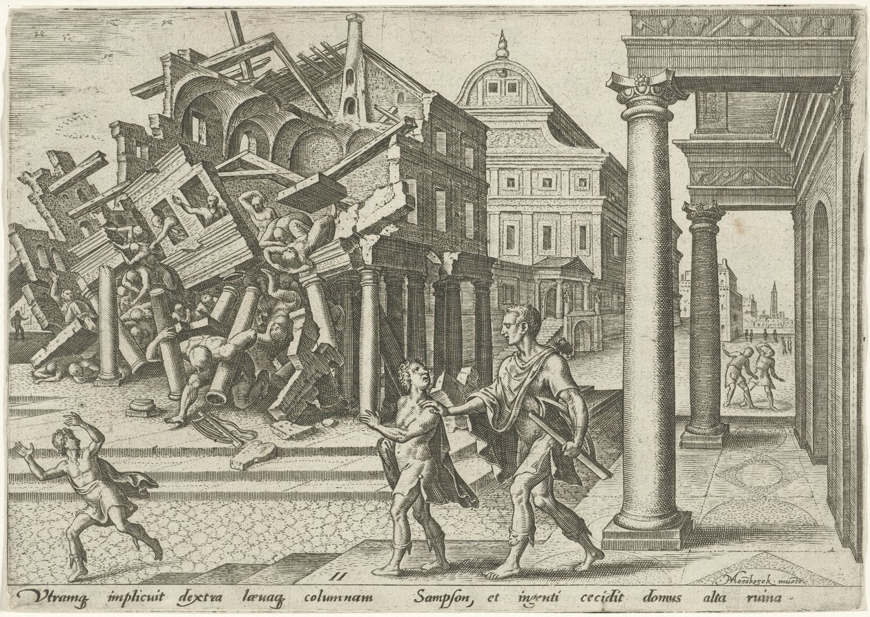 Samson Destroys the Temple of the Philistines by Philips Galle