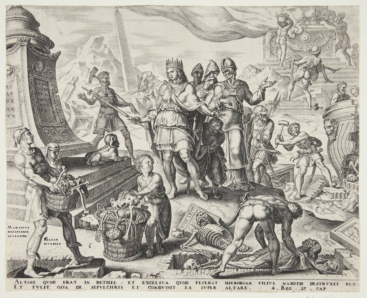 The Destruction of the Altar at Bethel and the Exhumation of the Bones from the Sepulchres by Philips Galle