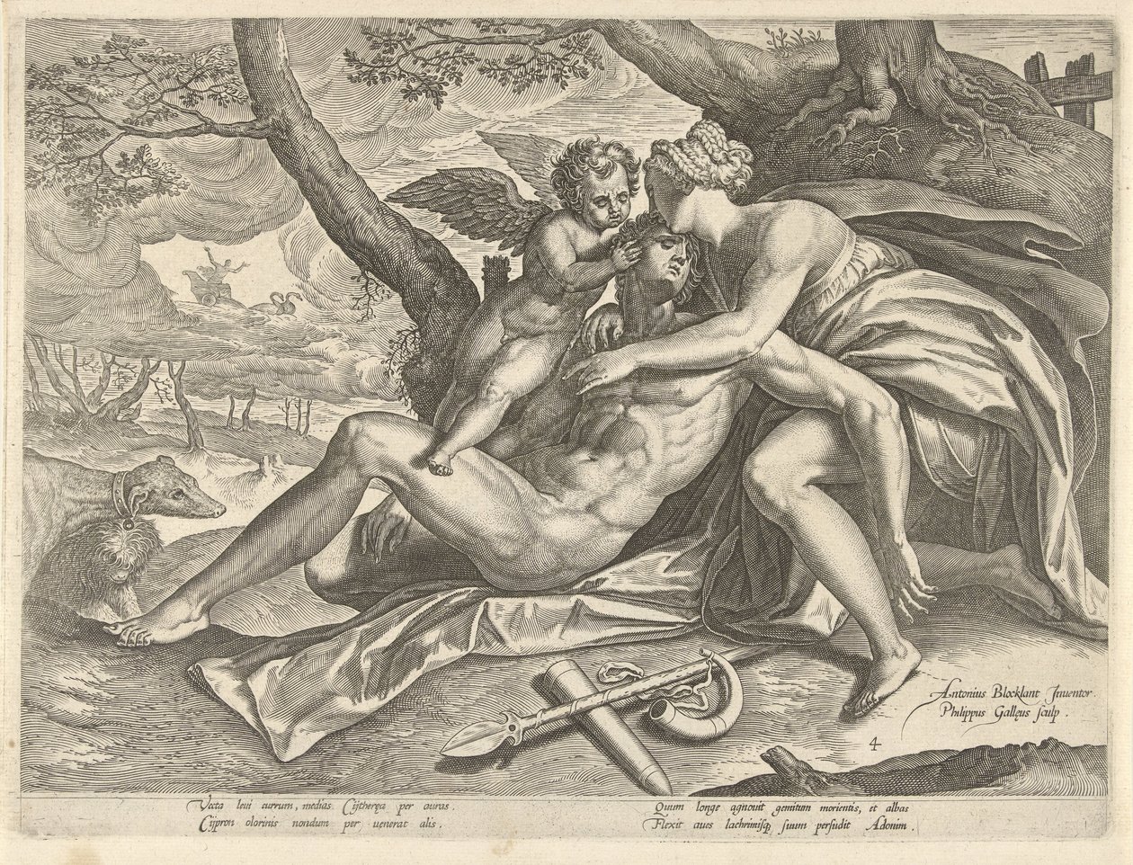 Venus mourns the death of Adonis, The Story of Adonis (series title) by Philips Galle