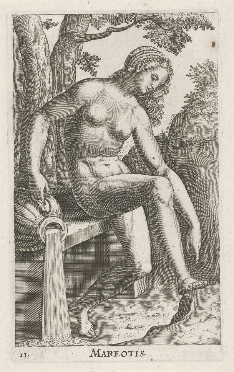 Water Nymph Mareotis (series title: Stream and Water Nymphs, Nimpharum oceanitidum, ephydridum potamidum naiadum) by Philips Galle