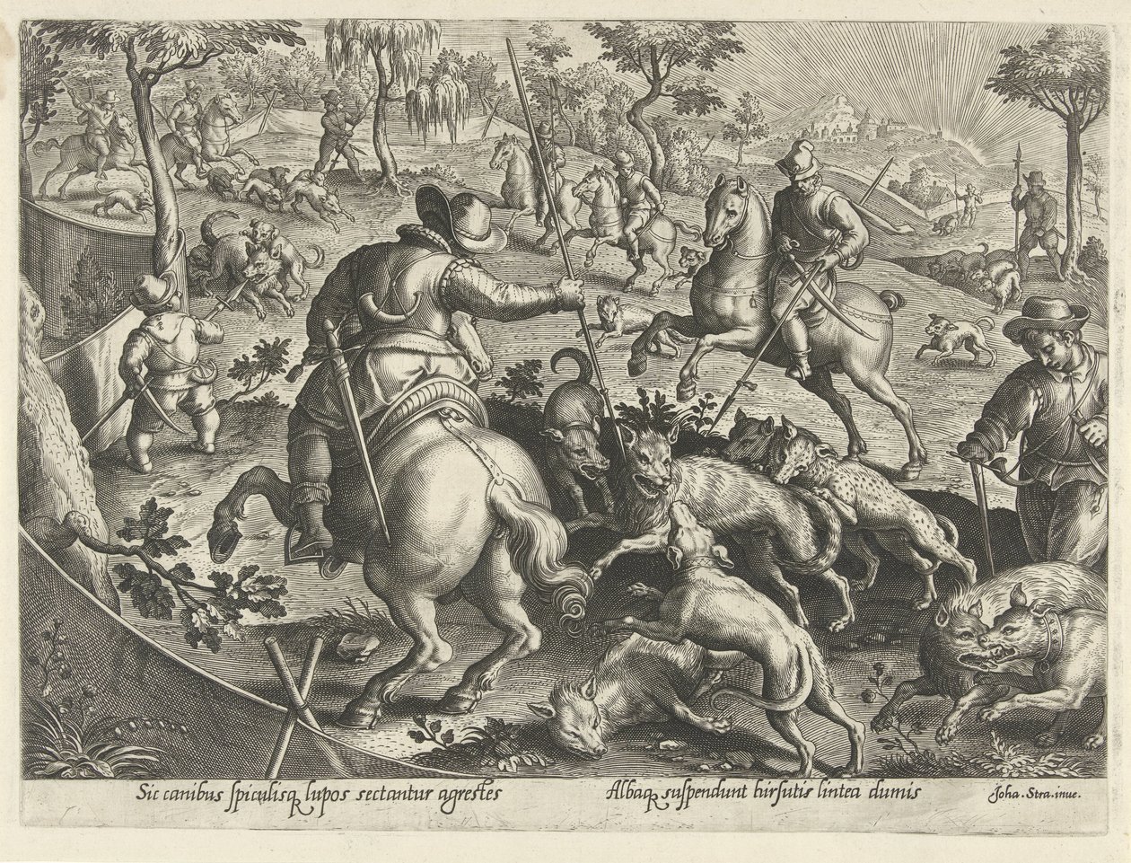 Wolf Hunt with Spears by Philips Galle