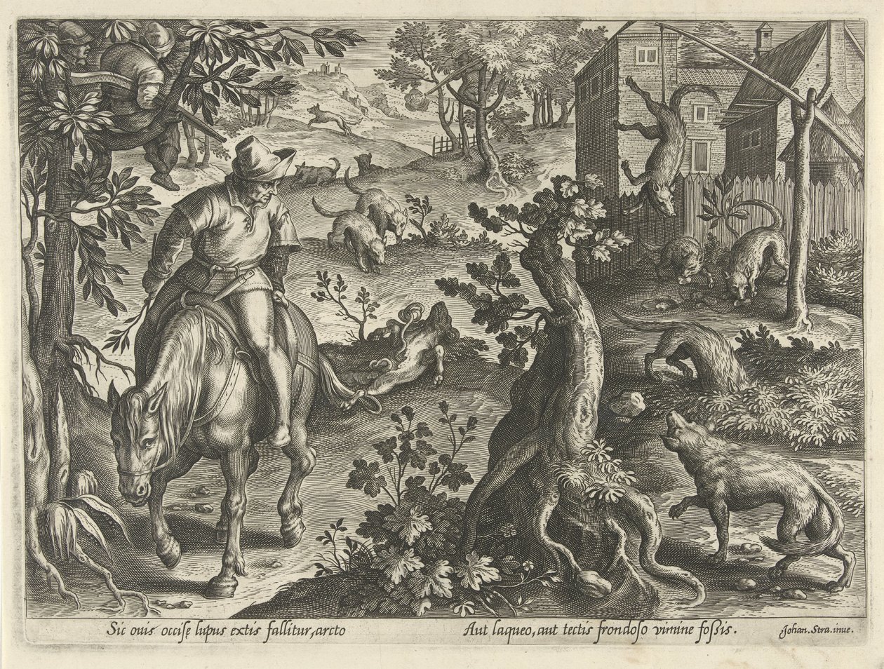 Wolf Hunt with Traps (series title: Hunting Scenes) by Philips Galle