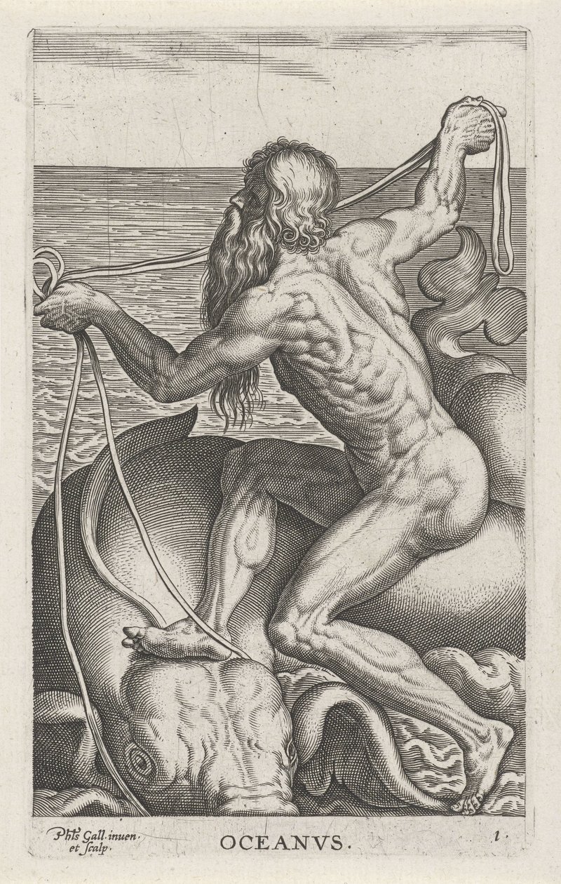 Sea God Oceanus, River and Sea Gods, Semideorum Marinorum amnicorumque sigillariae imagines perelegantes by Philips Galle