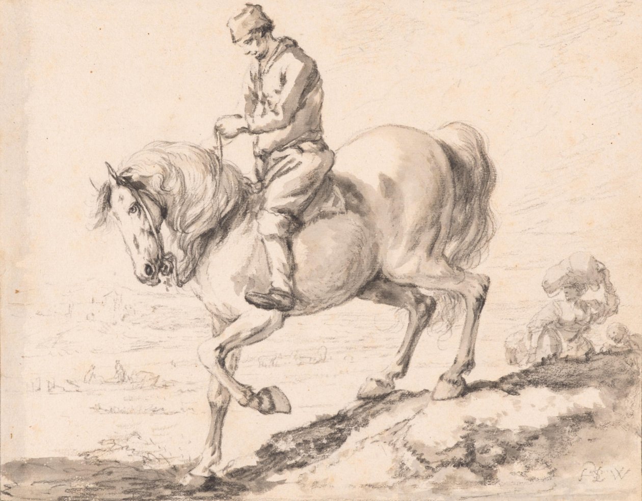 A Rider Crosses a Stream with His Horse by Philips Wouwerman