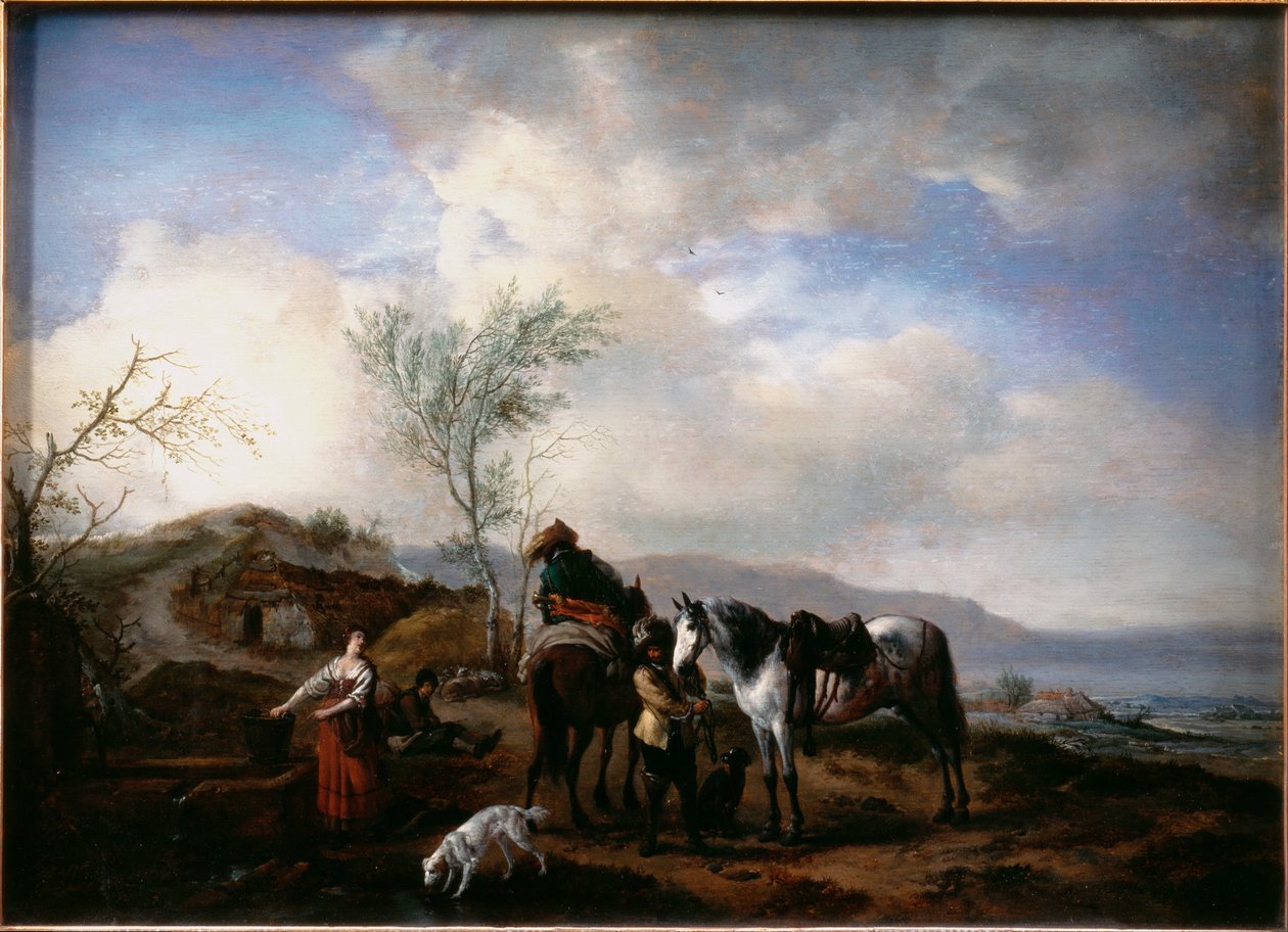 Two Horsemen Near a Fountain by Philips Wouwerman