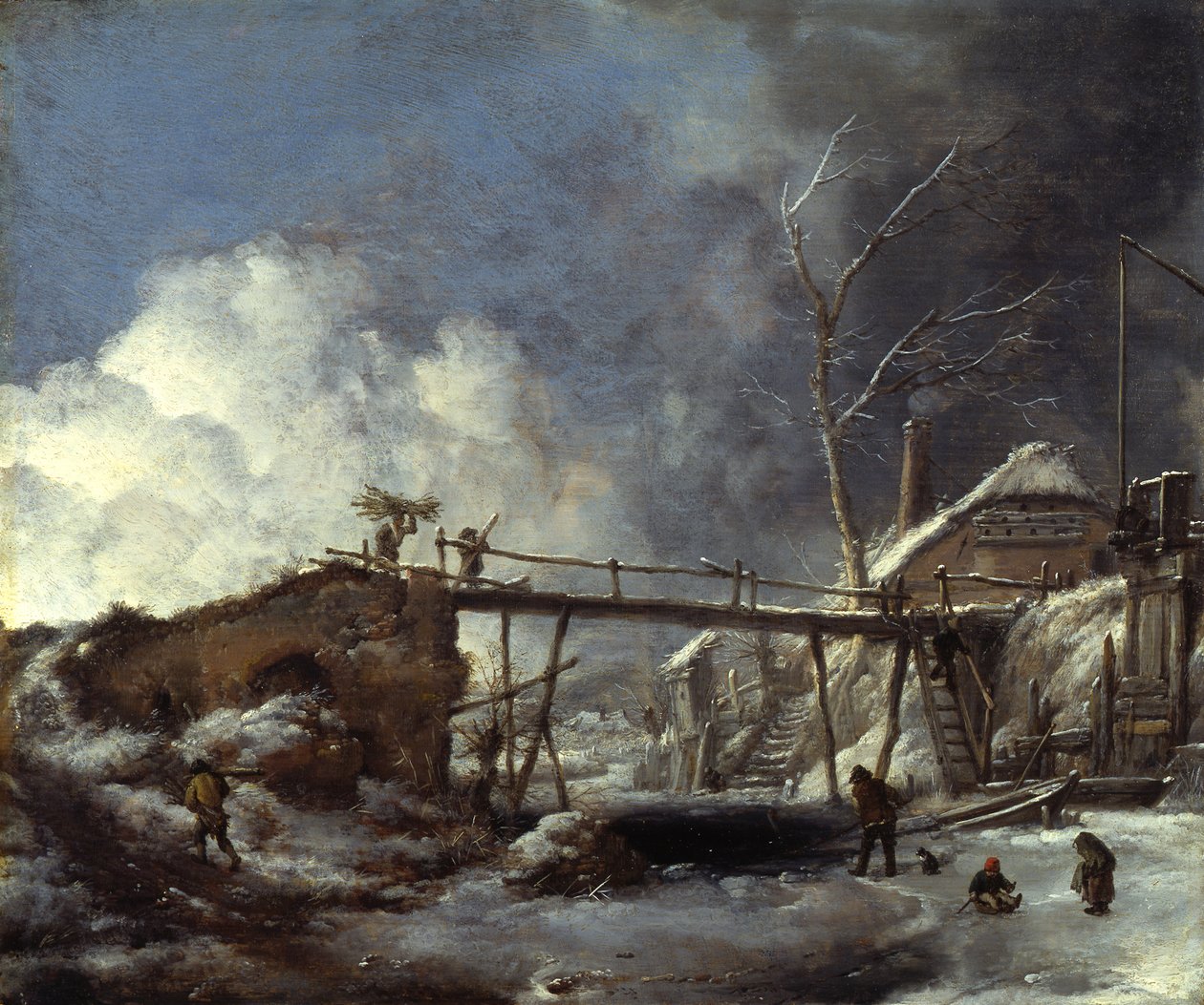 Winter Landscape with Wooden Bridge by Philips Wouwerman