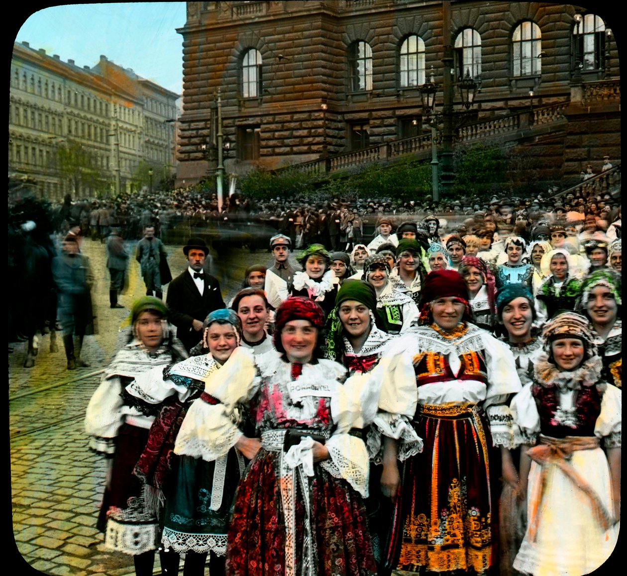 Young Women in National Costumes, Wenceslas Square, Prague, Czechoslovakia, c.1921 by Photographer Czech