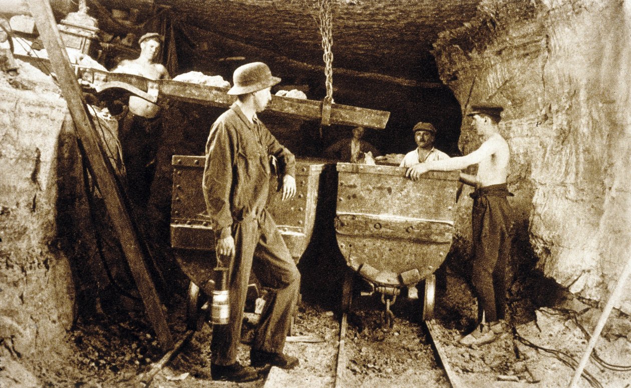 Miners in a Potash Mine, Alsace, c. 1900 by Photographer French