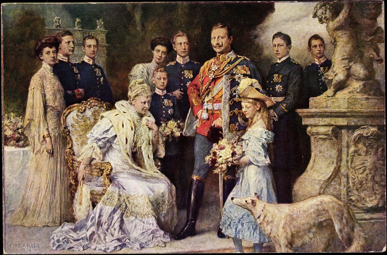 Kaiser Wilhelm II, Auguste Viktoria, Viktoria Luise, Greyhound, Prussia (b/w photo) by Photographer German