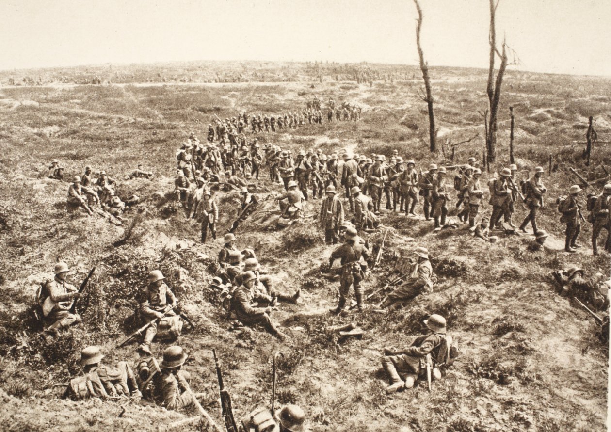 German Infantry Crossing Chemin des Dames, 27th May 1918 by Photographer German