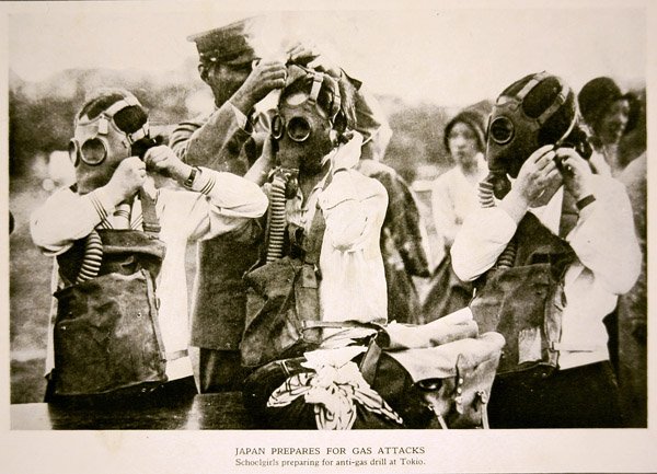 Japanese Schoolgirls in Tokyo Prepare for an Anti-Gas Air Attack Drill by Photographer Japanese