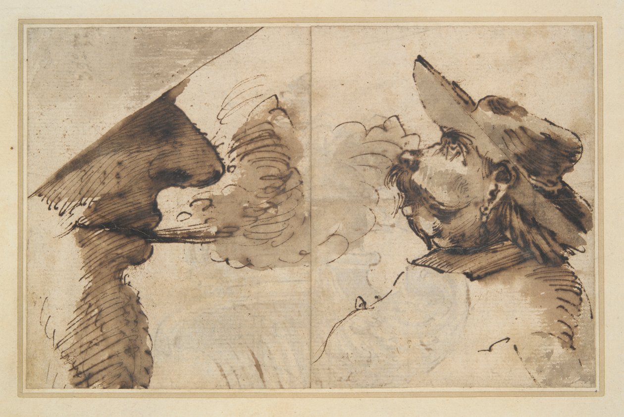 Caricatures of Two Male Heads by Pier Francesco Mola