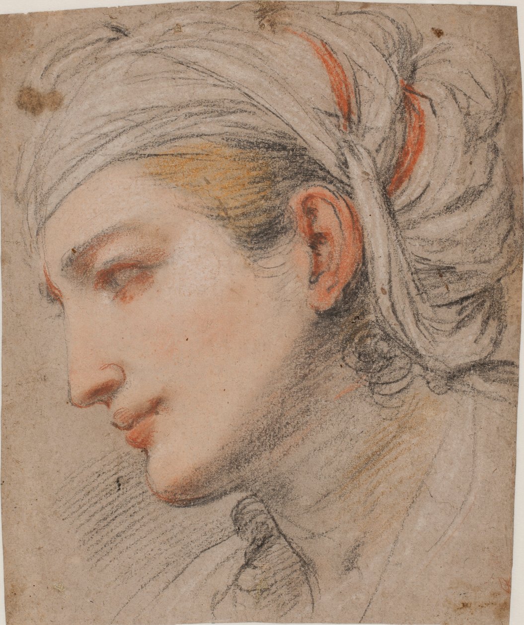 Head of a Young Woman with Headscarf in Profile to the Left by Pier Francesco Mola