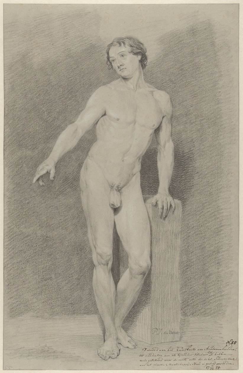 Standing Male Nude with Outstretched Arm, Facing Left by Pier Johannes de Visser
