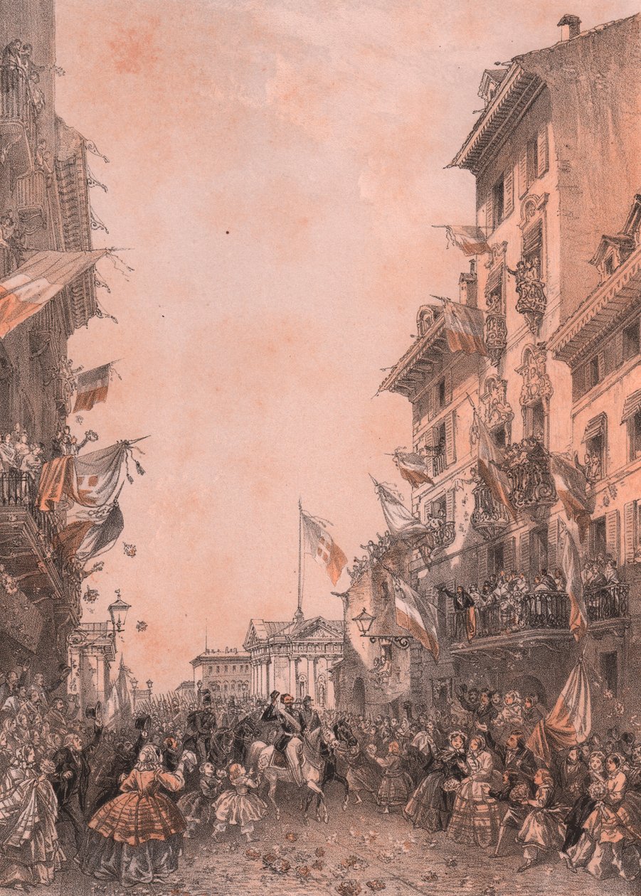 Entry of King Vittorio Emanuele II in Brescia, Lombardy by Blaise Nicolas Le Sueur