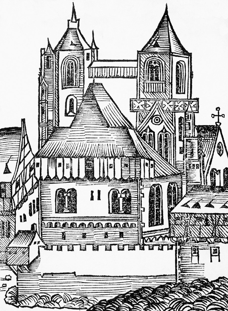 Montecassino Abbey, German woodcut, from Nuremberg Chronicle by Hartmann Schedel by Blaise Nicolas Le Sueur