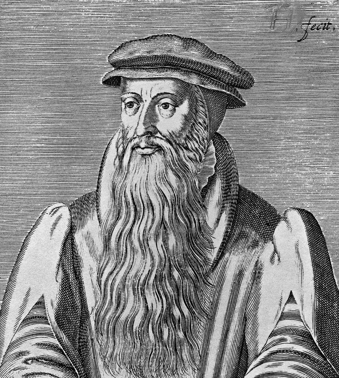 Portrait of John Knox, Scottish minister, theologian, writer, leader of Reformation, and founder of Presbyterian Church of Scotland, woodcut by Blaise Nicolas Le Sueur