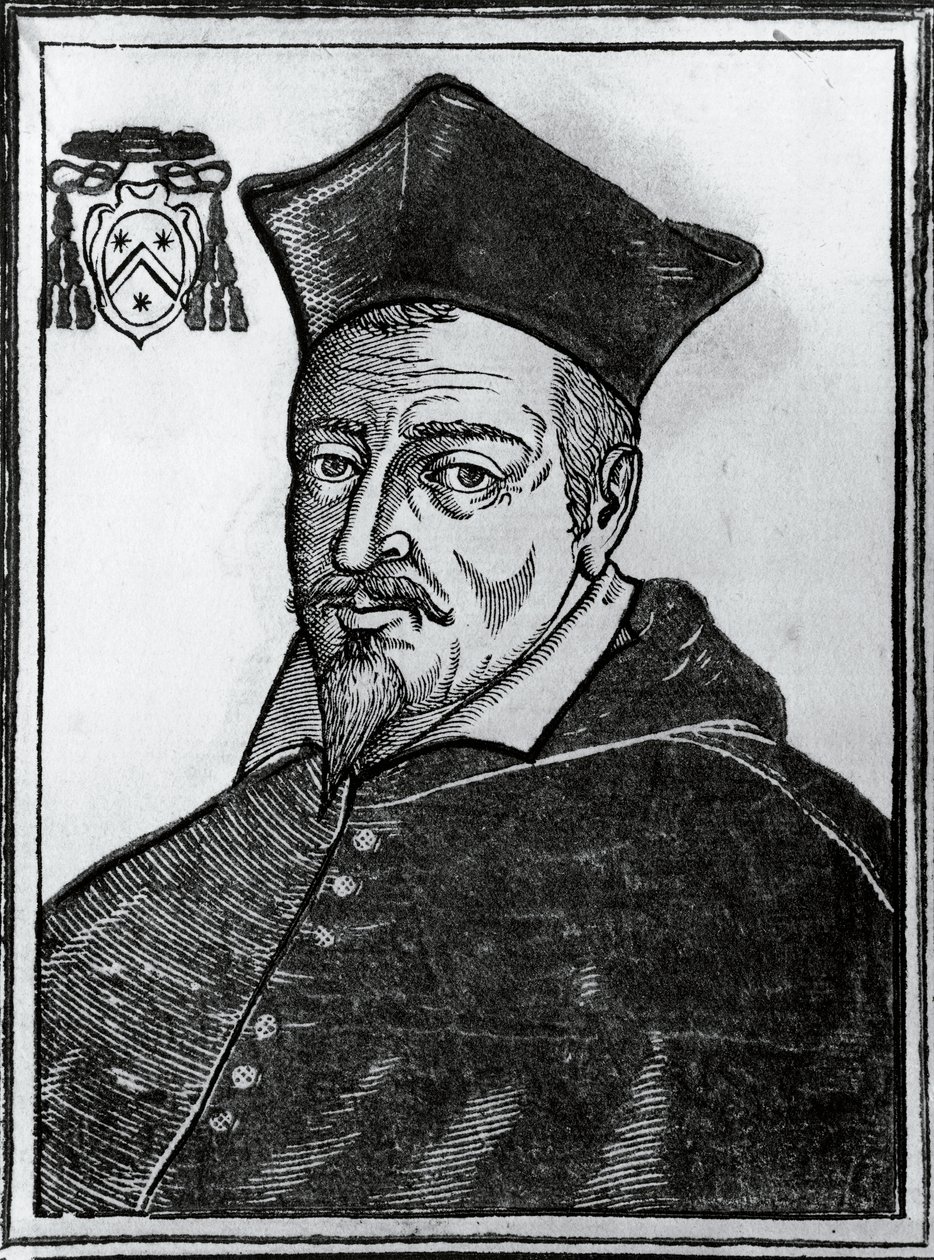 Portrait of Pierre de Berulle, French Catholic theologist and cardinal, print by Blaise Nicolas Le Sueur