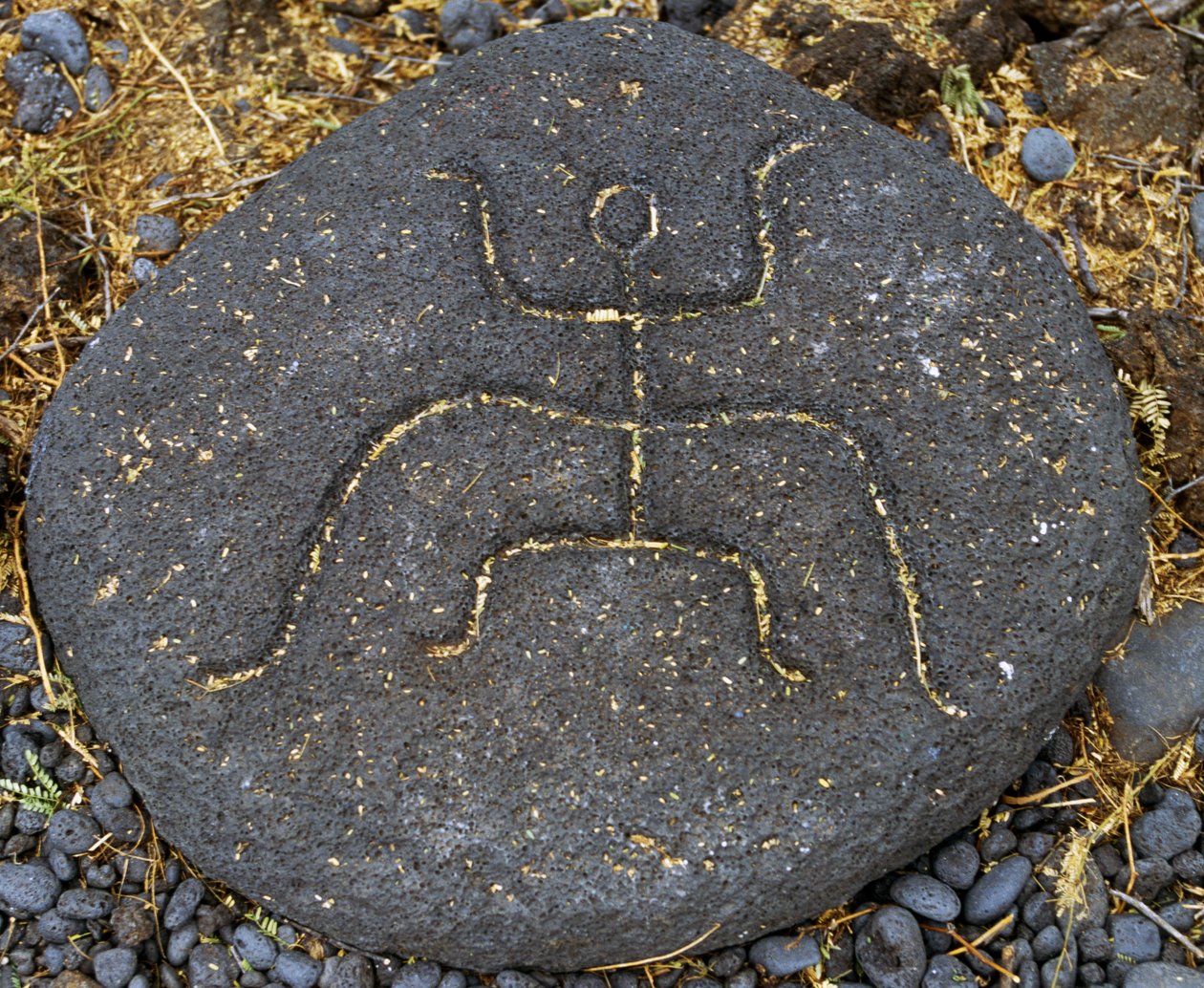 Stone engraving, Puako Petroglyph Archaeological District, Island of Hawaii, United States by Blaise Nicolas Le Sueur
