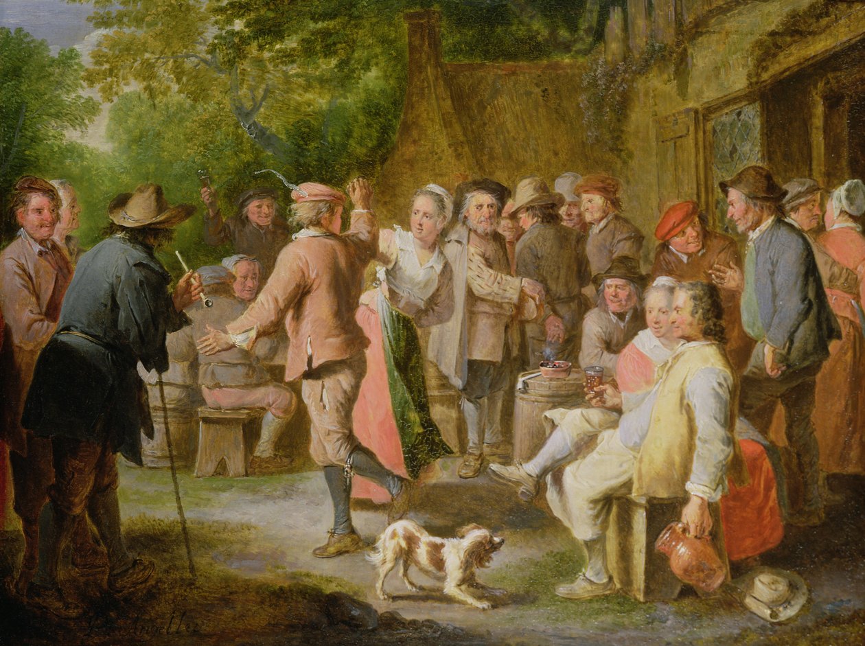 A Country Fete with Figures Dancing by Pierre Angelis or Angillis