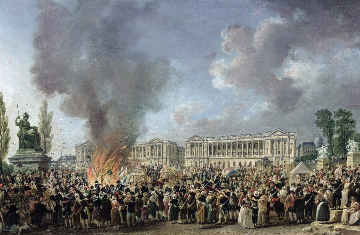 The Celebration of Unity, Destroying the Emblems of Monarchy, Place de la Concorde, 10th August 1793 by Pierre Antoine Demachy