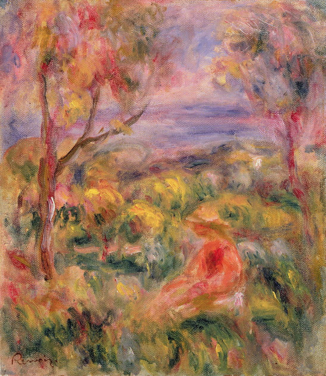 Girl and Two Trees in a Landscape by Pierre Auguste Renoir