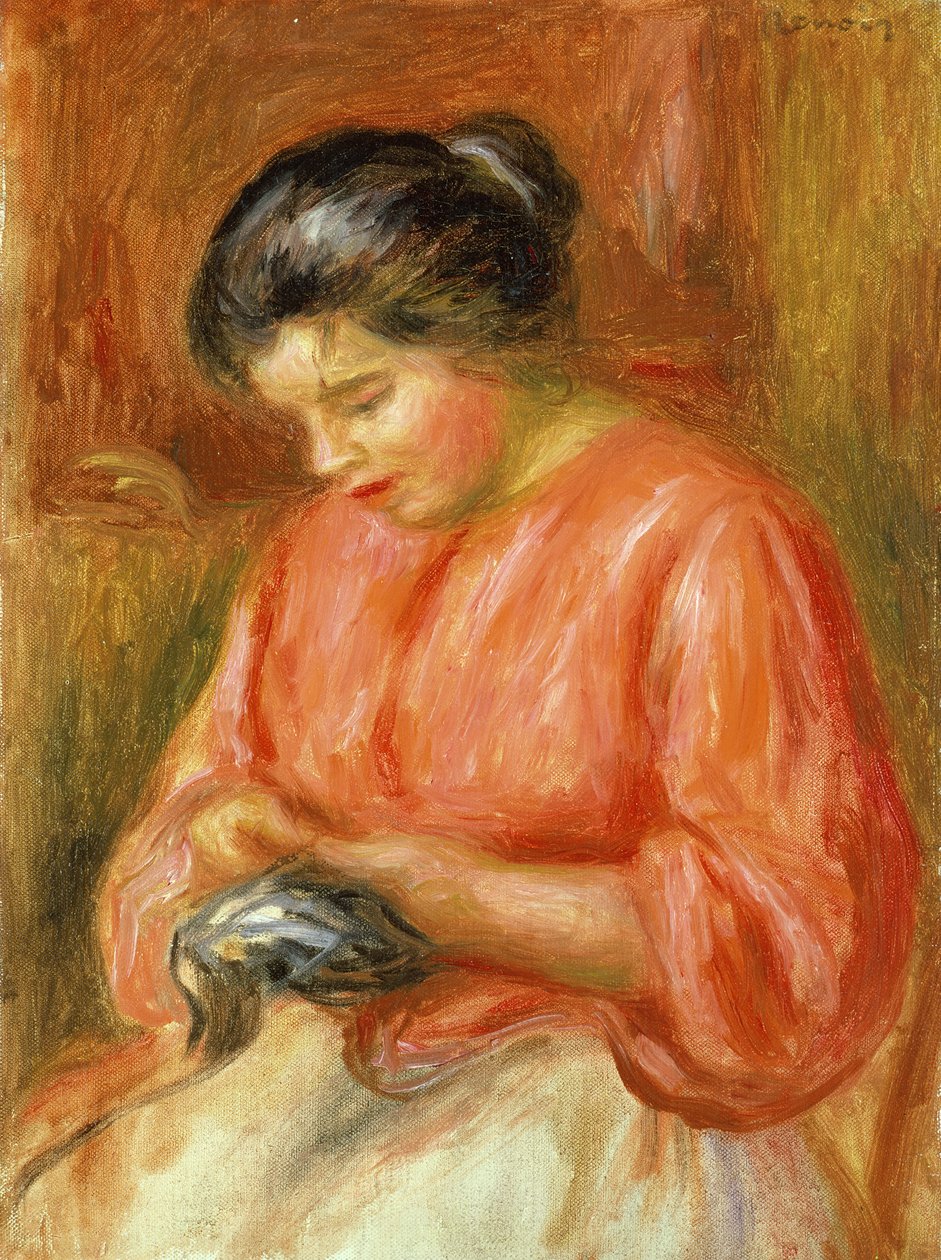 Girl in Red, Knitting by Pierre Auguste Renoir