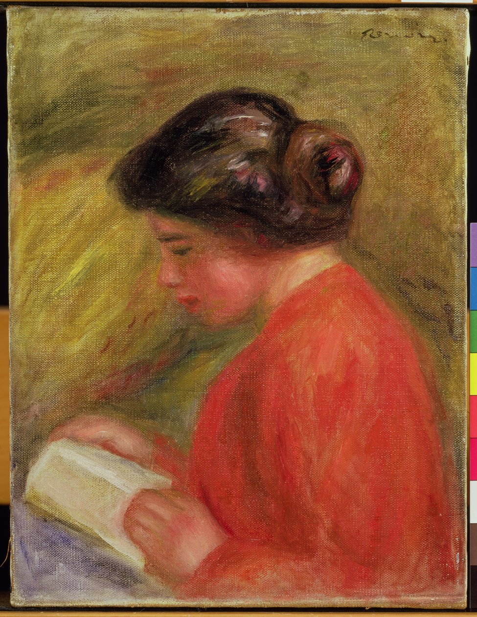 Girl in Red Reading by Pierre Auguste Renoir