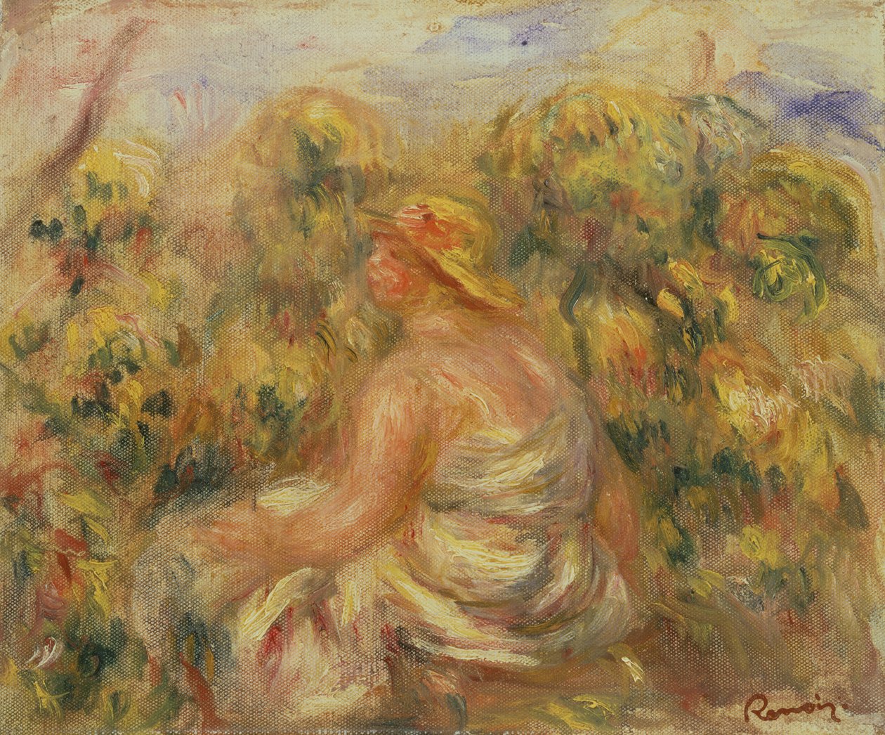 Woman with Hat in a Landscape by Pierre Auguste Renoir