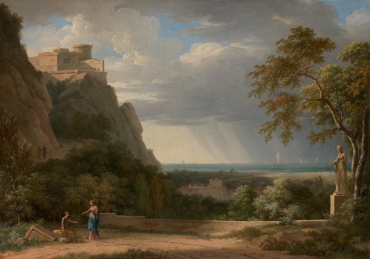 Classical Landscape with Figures and Sculpture by Pierre Henri de Valenciennes