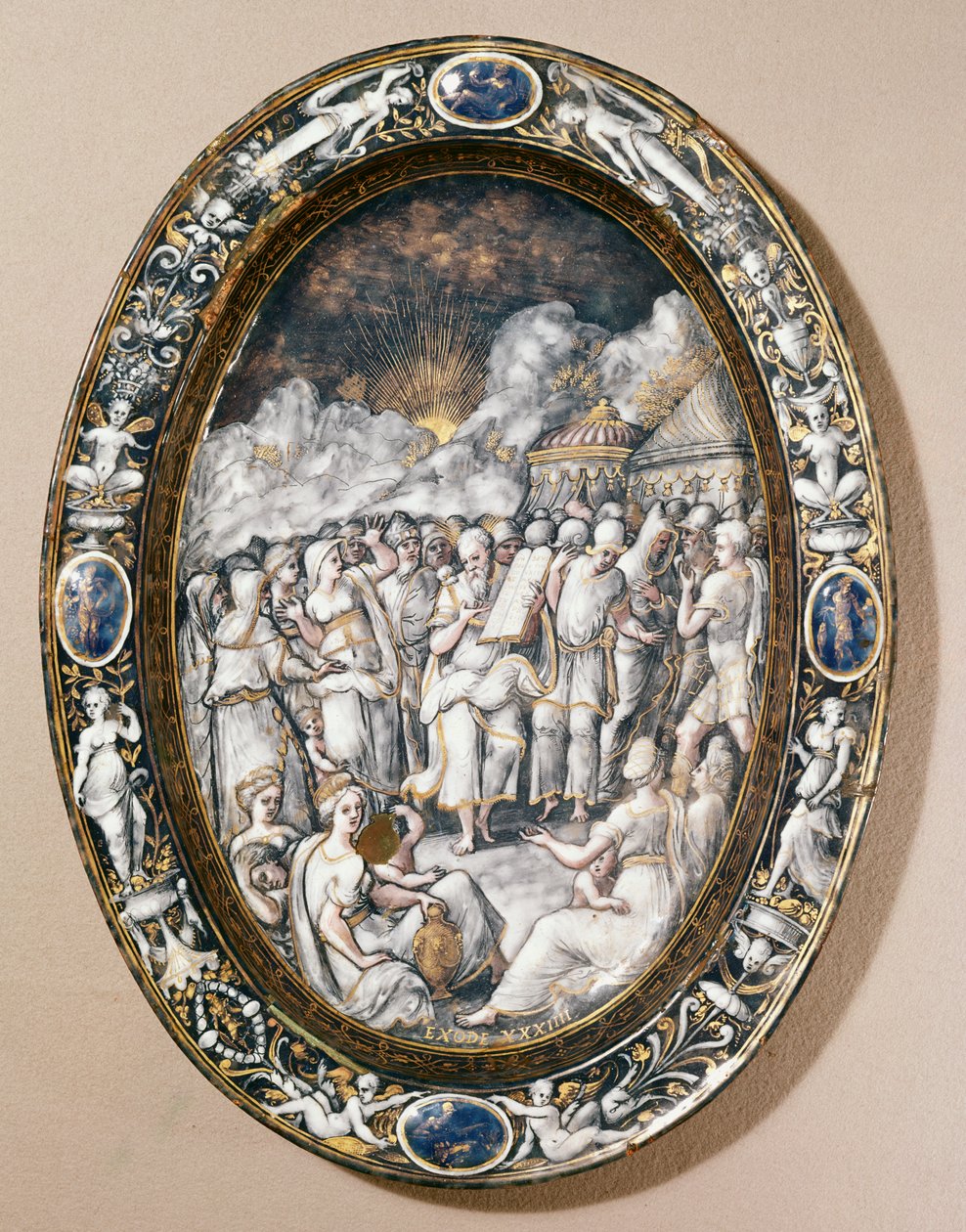 Oval dish depicting Moses descent from Mount Sinai, Limousin School by Pierre Reymond