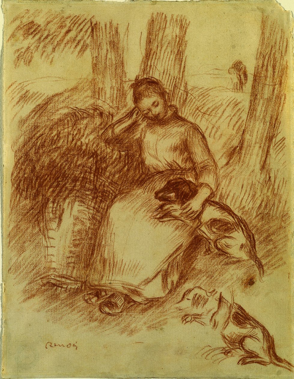Peasant Girl with Dog by Pierre-Auguste Renoir