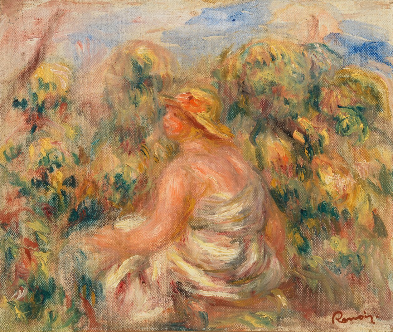 Woman with Hat in a Landscape by Pierre-Auguste Renoir