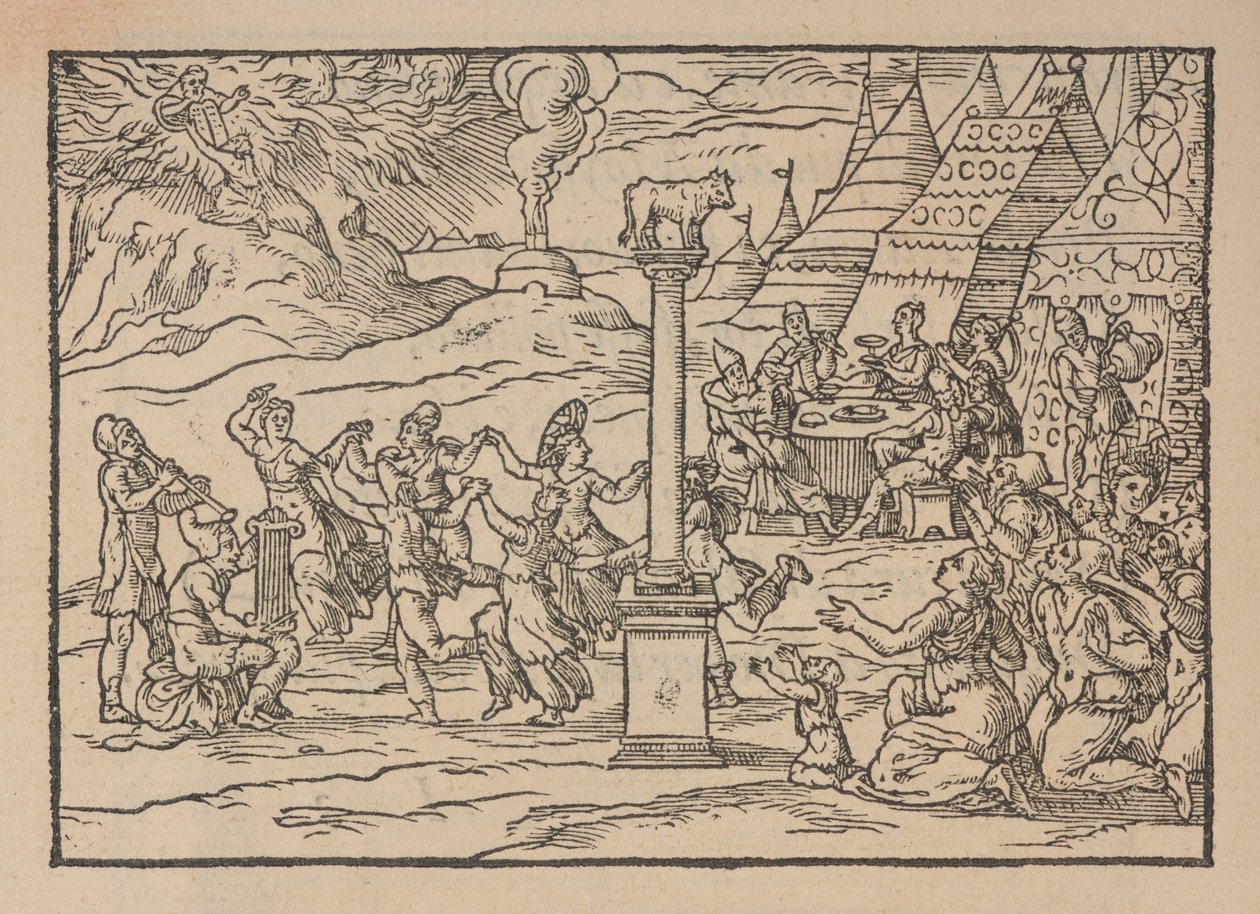 Adoration of the Golden Calf, from Figure de la Biblia, illustrate de stanze Tuscane, per Gabriel Simeoni by Pierre (attr. to) Eskrich