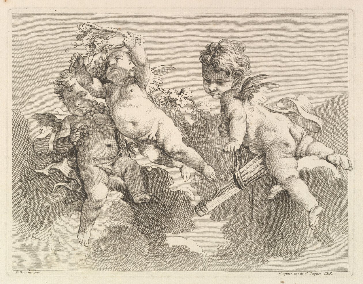 Three Loves, One holding a Quiver, the Other, Grapes by Pierre Alexandre Aveline