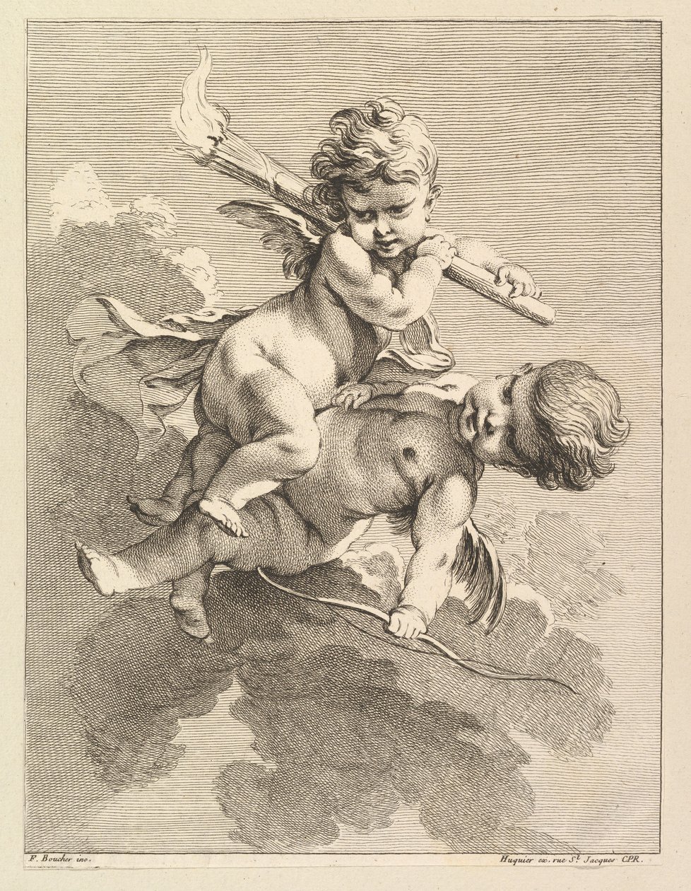 Two Cupids, One Carrying a Torch, Another a Bow by Pierre Alexandre Aveline