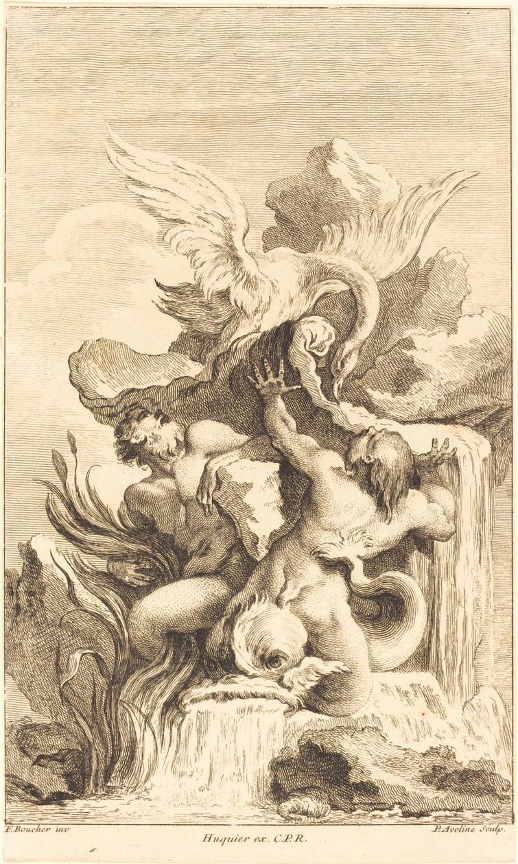 Two Tritons and a Swan, in or after 1736 by Pierre Alexandre Aveline