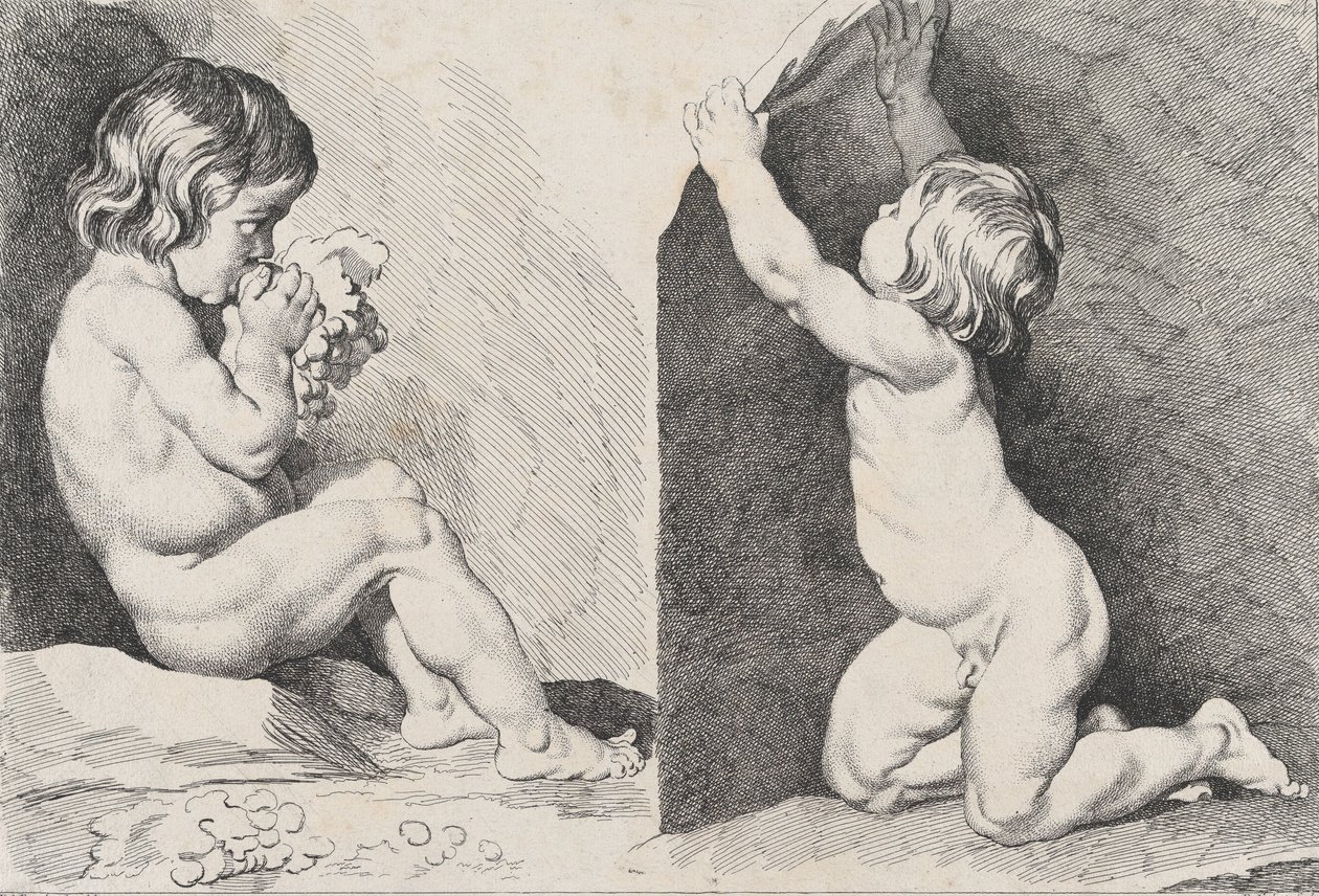 Two Nude Children Eating Grapes, from New Book of Children by Pierre Alexandre Aveline