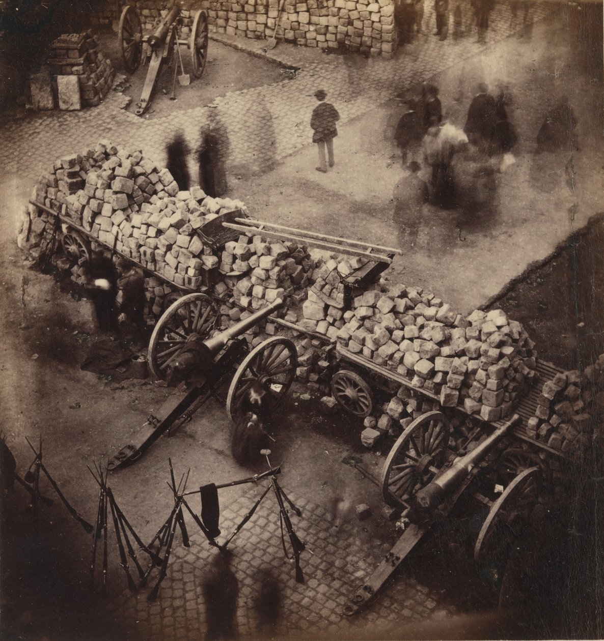 Barricades de la Commune, April 71. Corner of the Place Hotel de Ville & Rue de Rivoli by Pierre Ambrose Richebourg