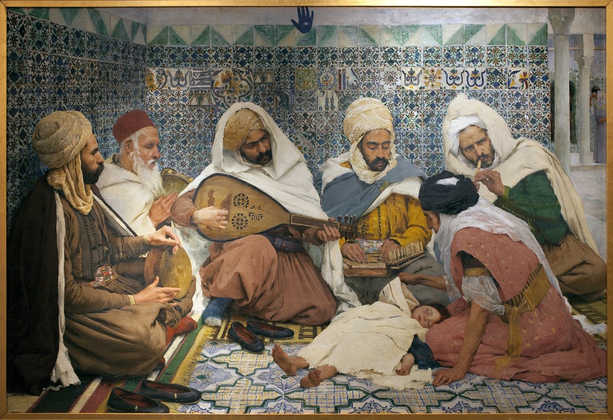 Exorcism: Arab musicians chasing jinn from the body of a child by Pierre Andre Brouillet