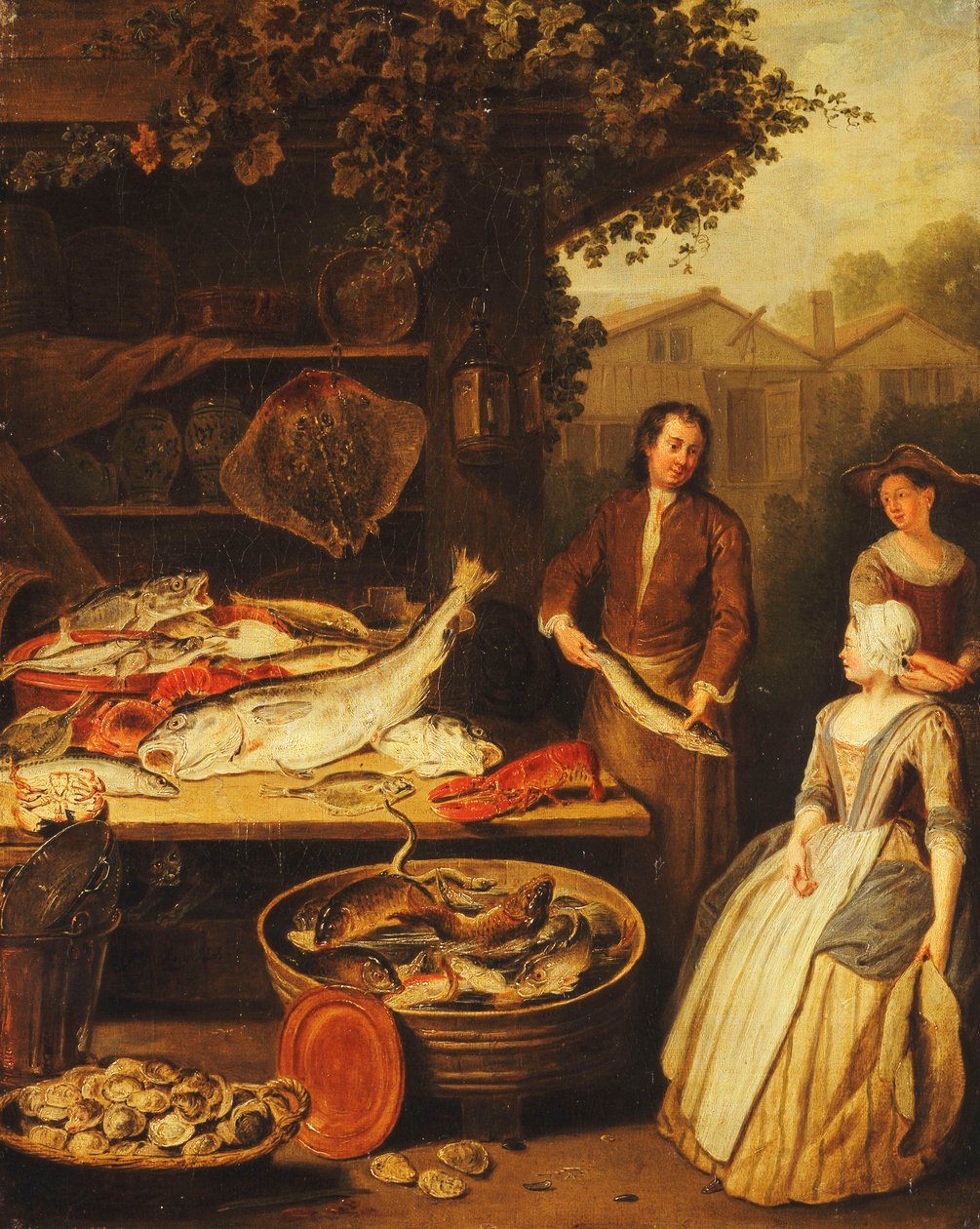 A Fishmonger displaying a Pike to a Maid by Pierre Angelis or Angillis