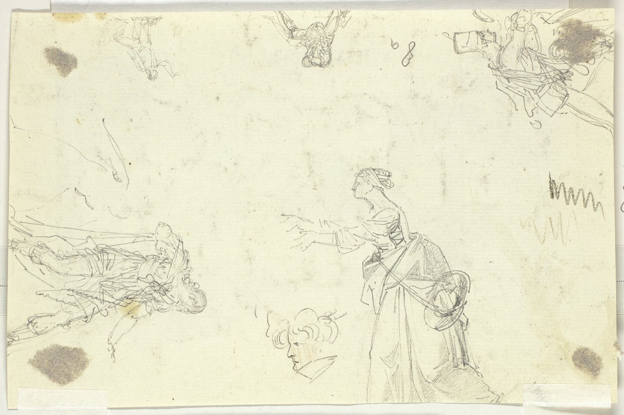 Sheet of Sketches: Men and Women by Pierre Antoine Mongin